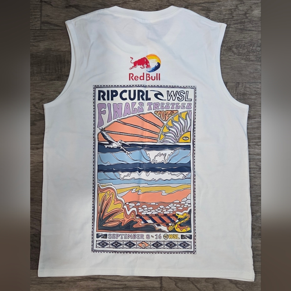 White Sleeveless Redbull Rip Curl Surf Men's Tank